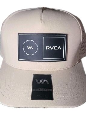 RVCA Tan Mesh Snapback Cap with Black Logo Patch